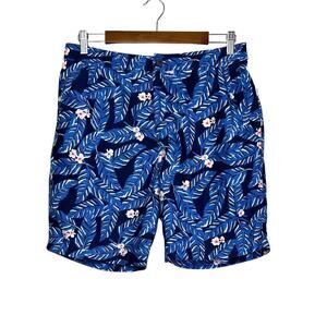 Onia Calder Swim Trunk in Navy Blue Tropical Palm Floral Quick Dry Men's Medium